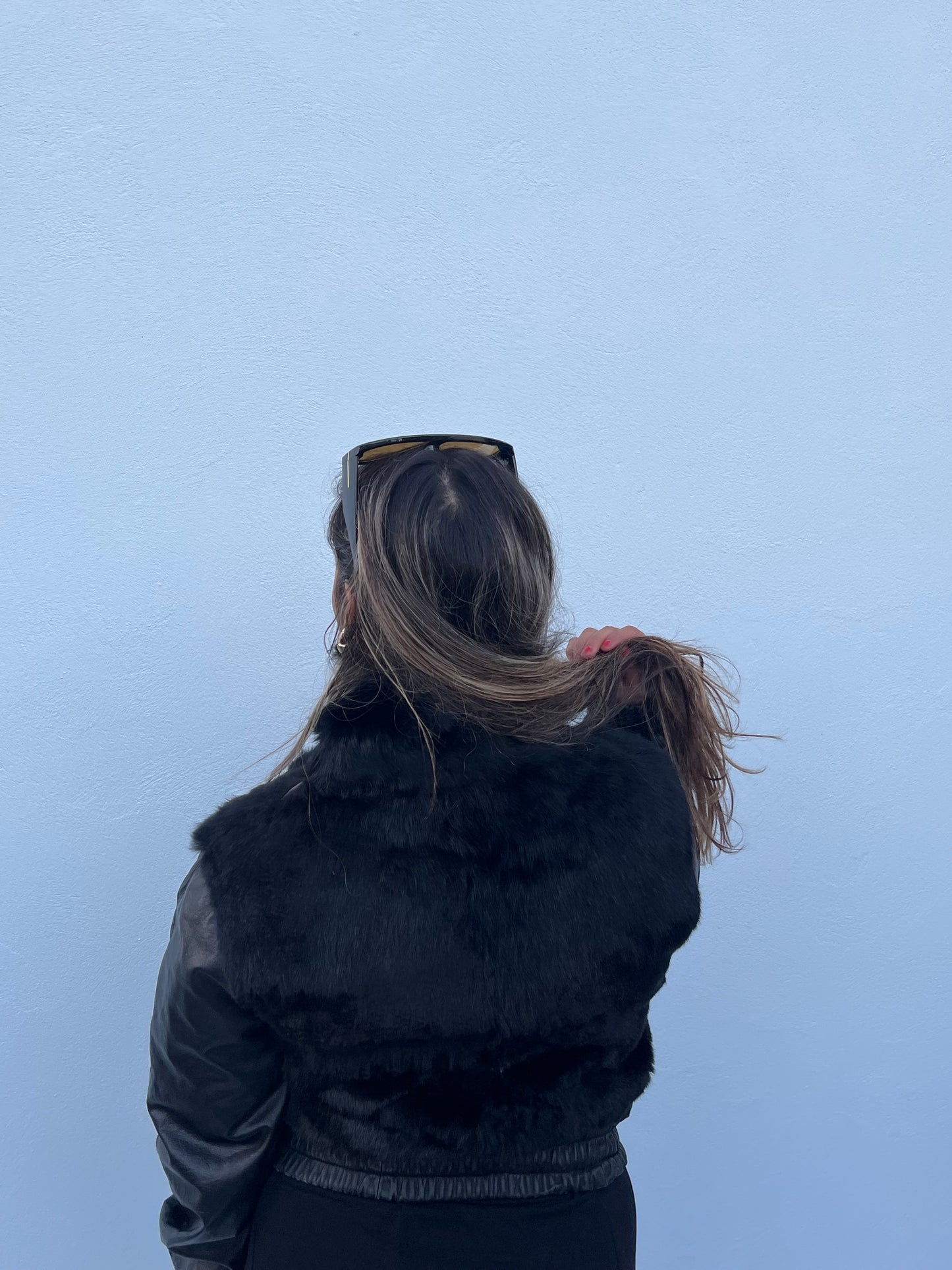 Leður jakki með fur