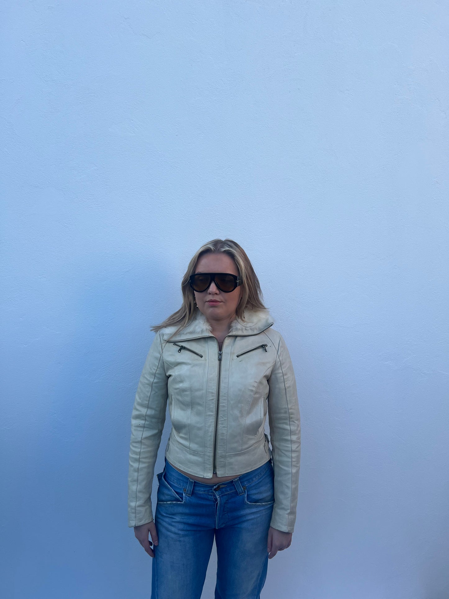 Leður jakki með kanínu fur